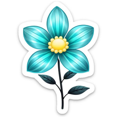 Pastel black and cyan iridescent transparent bio-luminescent flower with yellow stripes sticker