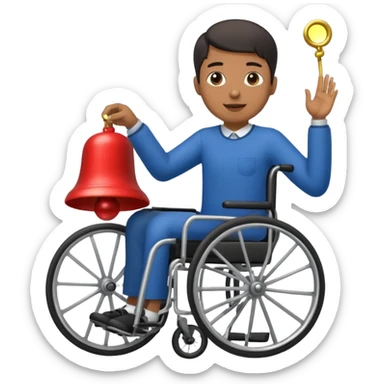 person in a wheelchair ringing a bell sticker