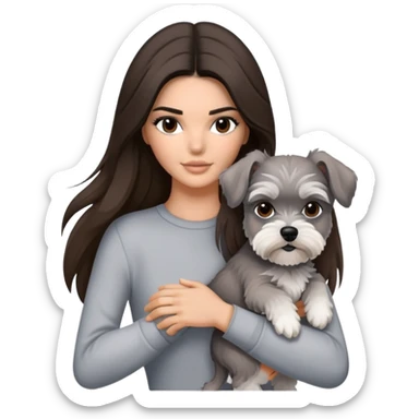 brunette Kendall Jenner with long hair holding on the hands grey white Schnauzer sticker