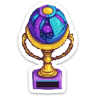 Alien civilization trophy with cosmic color spectrum, celestial blues and violet hues of distant galaxies sticker