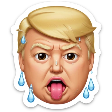 Trump with his super duper fat tongue out with a deep amount of saliva falling off his face sticker