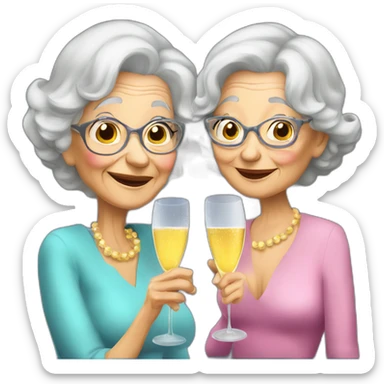 Very old grand ma & grand daughter drinking champagne sticker