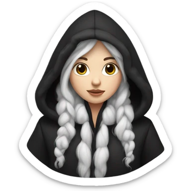 White skinned girl has a long hair wearing a black puff coat with a black fur hood sticker