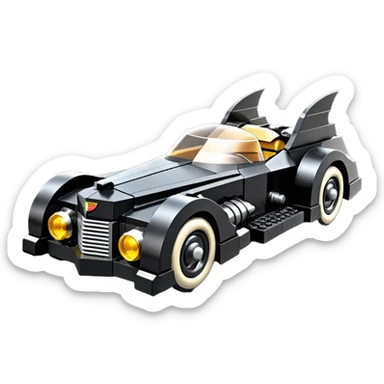  aerodynamic opulent dark futuristic concept Batmobile loosely based on 1976 V16 Cadillac roadster Lego (flat long straight faceted mechanical body) winged stealthy street hot rod  sticker