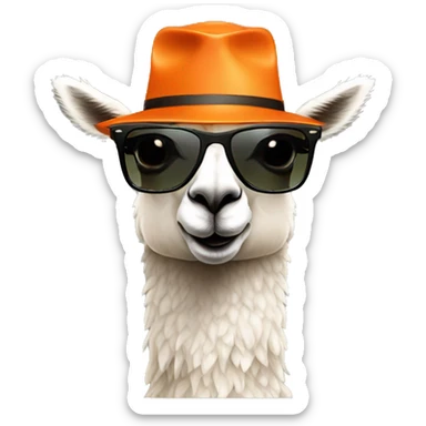a cool llama wearing a orange hat and rayban shades sticker