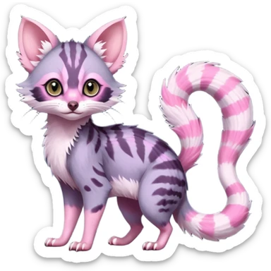 Deep dark pastel bright whitish pale Violet-pink-gradients with darker points Asian painted anime-styled big-eyed shiny glorious divine marked exotic cool beautiful realistic Lykoi-civet-genet-sergal-ocicat-oncilla-animal-Fakémon-hybrid-fursona (full body) sticker