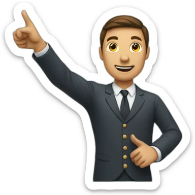 Man pointing towards right side sticker