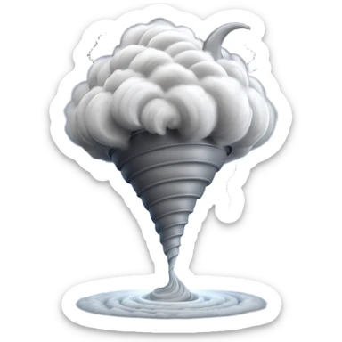3D render of Tornado, miniature weather phenomenon, volumetric particle effects, swirling dusty grey funnel cloud, elemental energy, Apple emoji style, isolated on white background --v 6.0. sticker