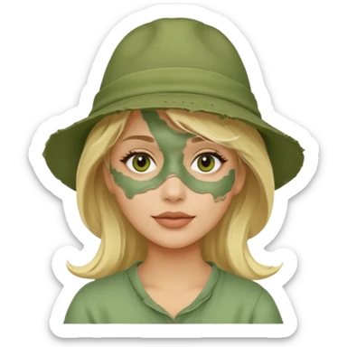 messy green full face clay mask and tourist hat blond woman  sticker