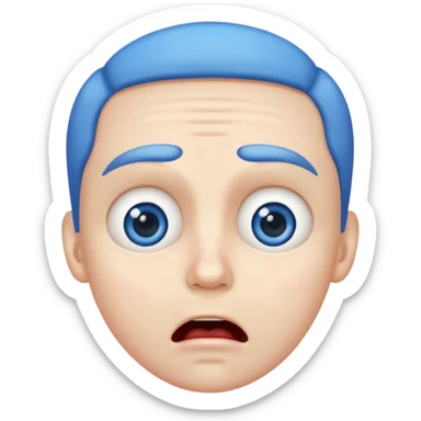 anxious face emoji, trembling mouth, raised eyebrows, blue forehead sticker
