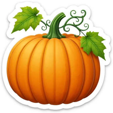 Orange autumn pumpkin with green vines and leaves sticker