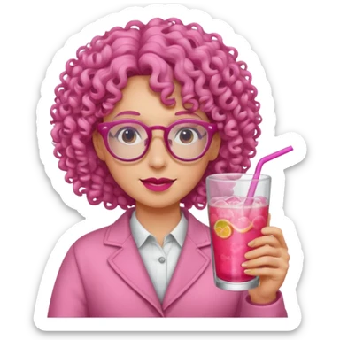 pink curly haired drink holder with glasses  sticker