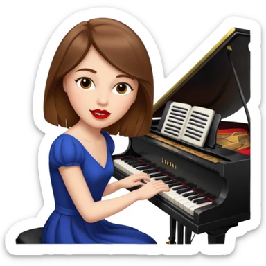 brownhaired white woman with red lips, playing piano sticker