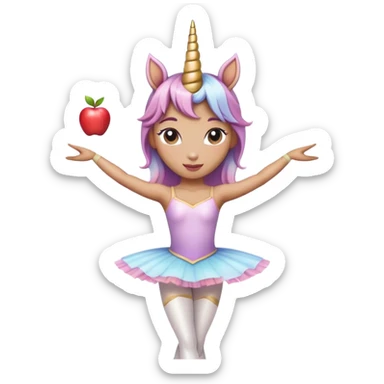 head and shoulders of an anthropomorphised female unicorn ballerina, straight on view, relaxed pose, clearly a unicorn, apple emoji style sticker