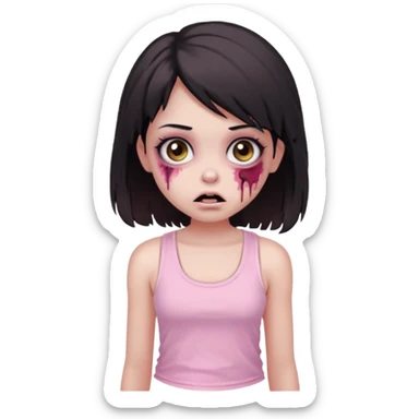 zombie girl Black and medium hair, Brown eyes, baby pink tank top   sticker