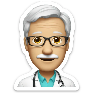 A 65 year old white male doctor with no facial hair and glasses  sticker