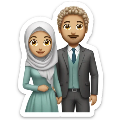 Woman hijab with white husband curly hair sticker