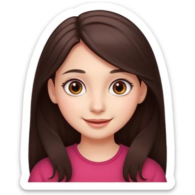 An emoji featuring a girl with dark brown long hair, brown big eyes, light pinkish skin, red cheeks,  sticker