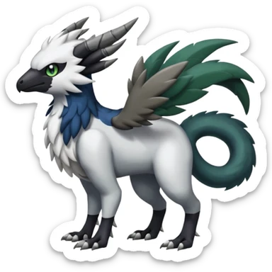 Shiny Black Grey White and Dark-Green Trico-Nargacuga-Silvally-Skiddo-Sprigatito-Absol-fusion (full body) sticker