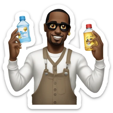 p.diddy holding 2 bottles of baby oil sticker