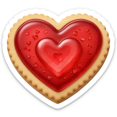 Realistic shortbread cookie in the shape of a heart with light red jelly sticker