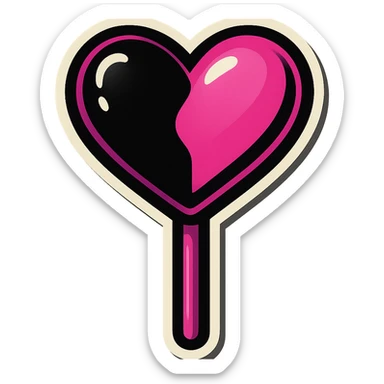 retro sticker style heart-shaped lollipop in black and pink, bold outlines, fun and energetic, inspired by BLACKPINK sticker