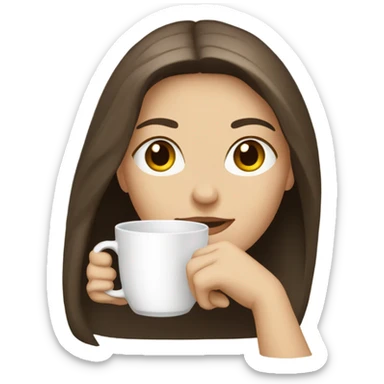 Pretty Pale brunette straight hair drinking coffee sticker