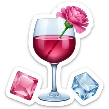 Pink wine, ice and a carnation sticker