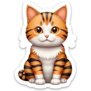 Cute tabby cat with white stomach, adorable face, sitting position showing white belly sticker