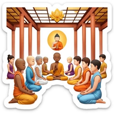 people praying in a Buddhist temple sticker