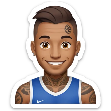 man with face tattoos, smiling, wearing a sports jersey sticker