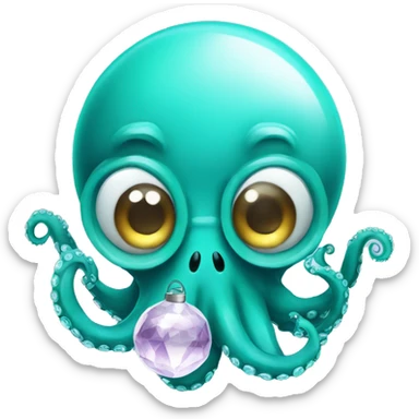 Turquoise cute octopus with a surgical mask and a crystal ball sticker