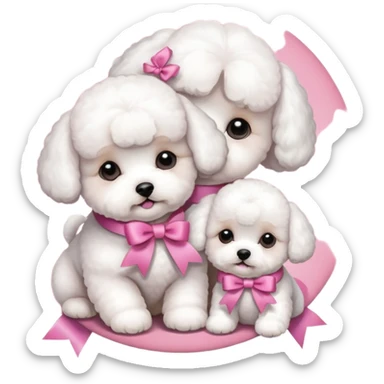 Two Bichon frise girls mom and baby girl pink sticker