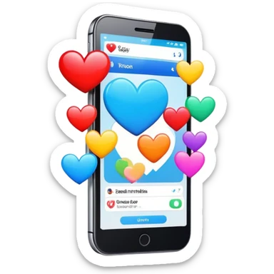  smartphone showing a colorful social media post with a heart and image icon sticker