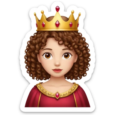 Curly brown hair girl with a crown with rubies sticker
