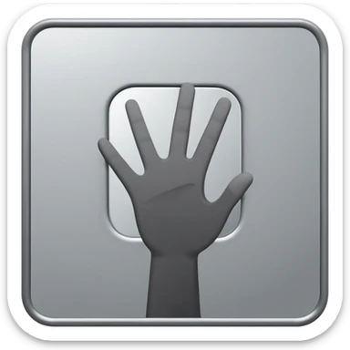 Minimalist emoji-style sticker of a mirror with a shadowy hand reaching out from within. Black and gray, flat icon, square format.

 sticker