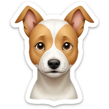 a full body facing front on of a buff white parson russell terrier looking dog the size of a kelpie with light brown long ears resting on its face and a light brown patch above one eye and a large snout. the rest of the dog is completely white.  sticker
