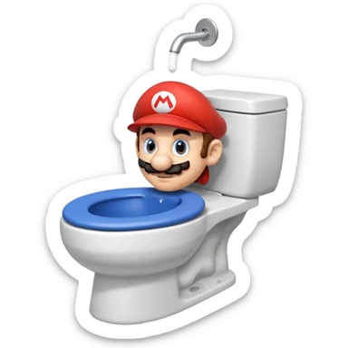 Mario's neck and head only sticking out of the middle of the bowl of a white toilet sticker