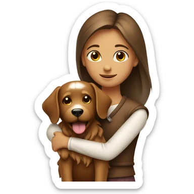 A girl hugging a Yorkshire dog brown color sticker