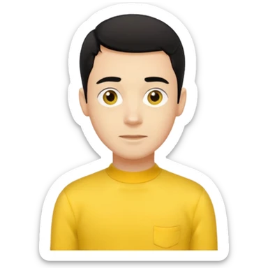 Greg Wiggle from the Wiggles with light skin, hazel eyes, black hair, yellow skivvy shirt sticker