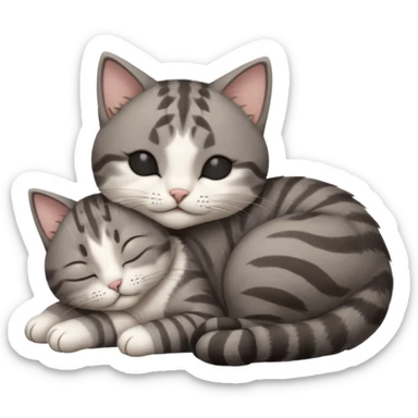 dark grey and white small cat with his eyes closed lying down leaning on its elbow with its paw curled under its head holding it up sticker