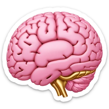 A pink brain with elegant golden details and accents,  In the center of the brain, there's a clean, empty space or hollow area, as if a part is carved out.  sticker