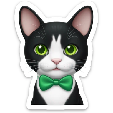 Tuxedo cat with green eyes and green mouse toy sticker