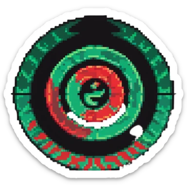 Circular member emblem with green to red gradient swirl pattern and member symbol sticker