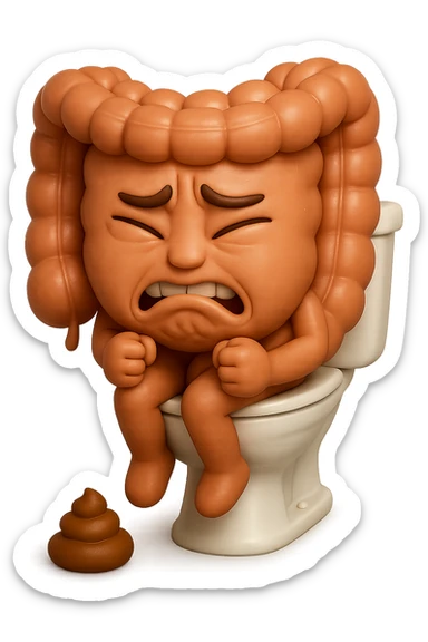 SU QUESTO STILE FAI UN EMOJI STILE IPHONE 3D DI UN INTESTINO CHE sta seduto sul wc e davanti ha una montagnetta di feci a palline stile emoji iphone, fallo senza naso e FAGLI UN ESPRESSIONE di dolore mentre si sforza E FALLO MOLTO REALISTICO IN 3D sticker