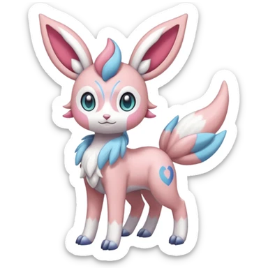 Cute Romantic Realistic Meloetta-Sylveon-Palkia-Cresselia-Digimon-Pokémon-Fakémon-hybrid-fusion, full body sticker