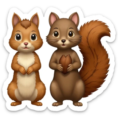 black and brown cat, standing next to squirrel friend sticker