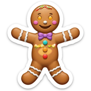 i would like a gingerbread man emoji, it should have colorful buttons, white lines on his arms and legs similar to the gingerbread man character from shrek sticker