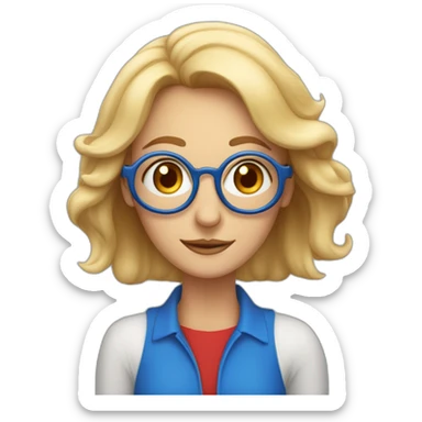 Leona, 63 años, rubia canosa, ojos azules, con lentes muy Rojo redondos, alegre sticker