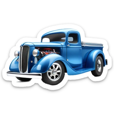 Hot rod, panel truck, 1964 with exposed chrome exhaust pipes, blue  sticker